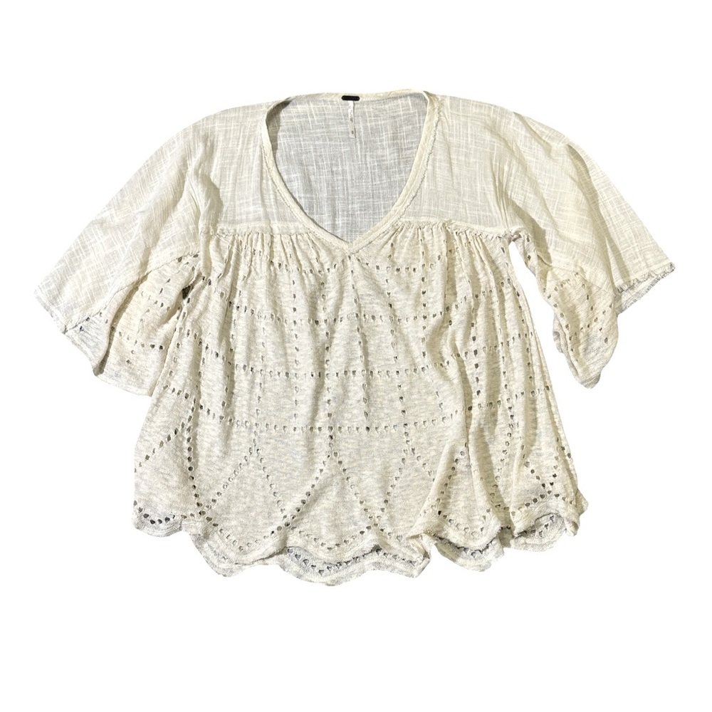 Free People womens XS ivory linen cotton blend summer lovin blouse EUC